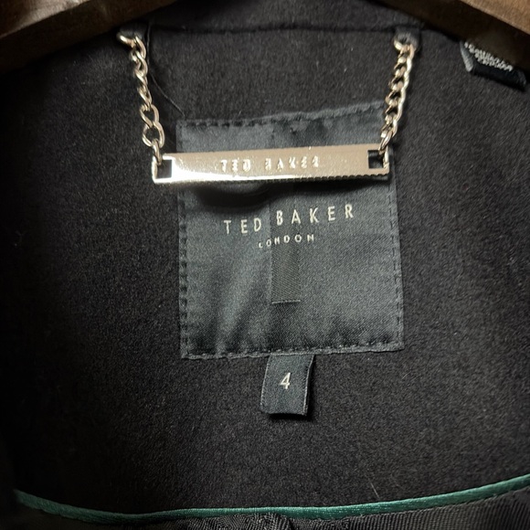 Ted Baker Women Keyla Short Wrap Coat Size 4 US L Black Wool Cashmere Belted - Picture 4 of 8